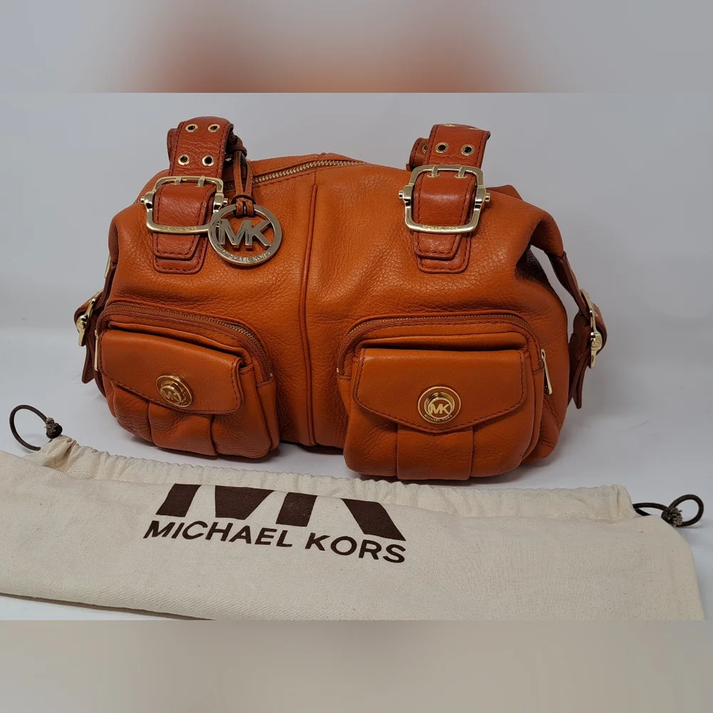 Michael Kors Women's Purse Handbag Bag Burnt Orange Leather Gold Hardware - Picture 1 of 16